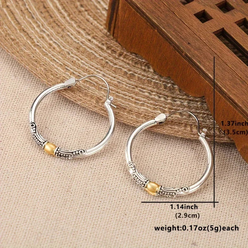 Bohemian style vintage copper and silver coated earrings - women's durable, hypoallergenic, nickel-free, lightweight beige earrings,
