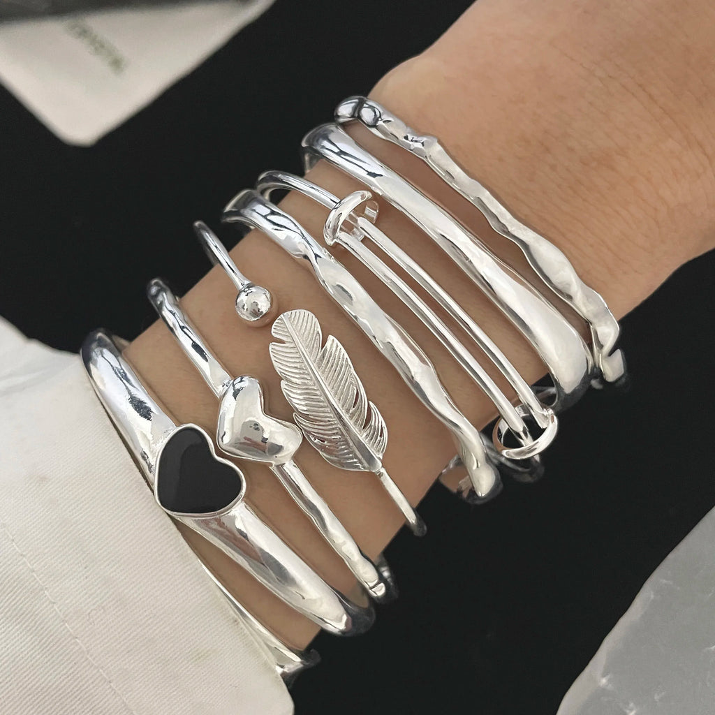 1pc  925 Sterling Silver Bracelets for Women Chain Accessories Trend Vintage Simple Heart Pendant Party Jewelry Gift mbzr