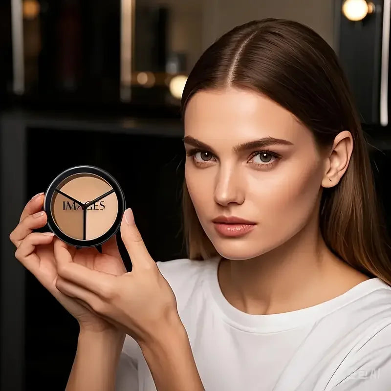 IMAGES Tri-Color Concealer with Brush - Moisturizing Paste for All Skin Types, Flawless Concealer for Blemishes, Dark Circles & mbzr