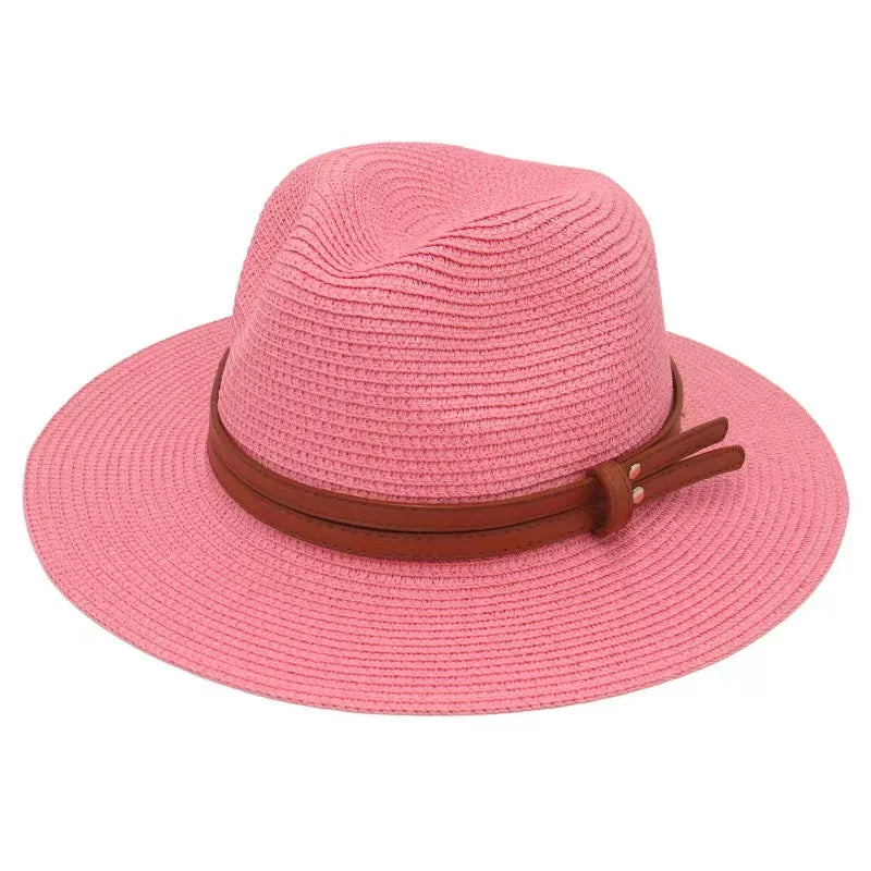 Natural Panama Summer Straw Hat Summer Wide Brim Beach UV Protection Fedora Sun Hat