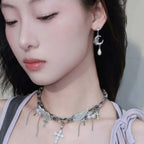 Fashion Asymmetric Shiny Star Moon Drop Earrings for Women Exquisite Metal Crystal Pearl Earrings Aesthetic Jewelry Accessories