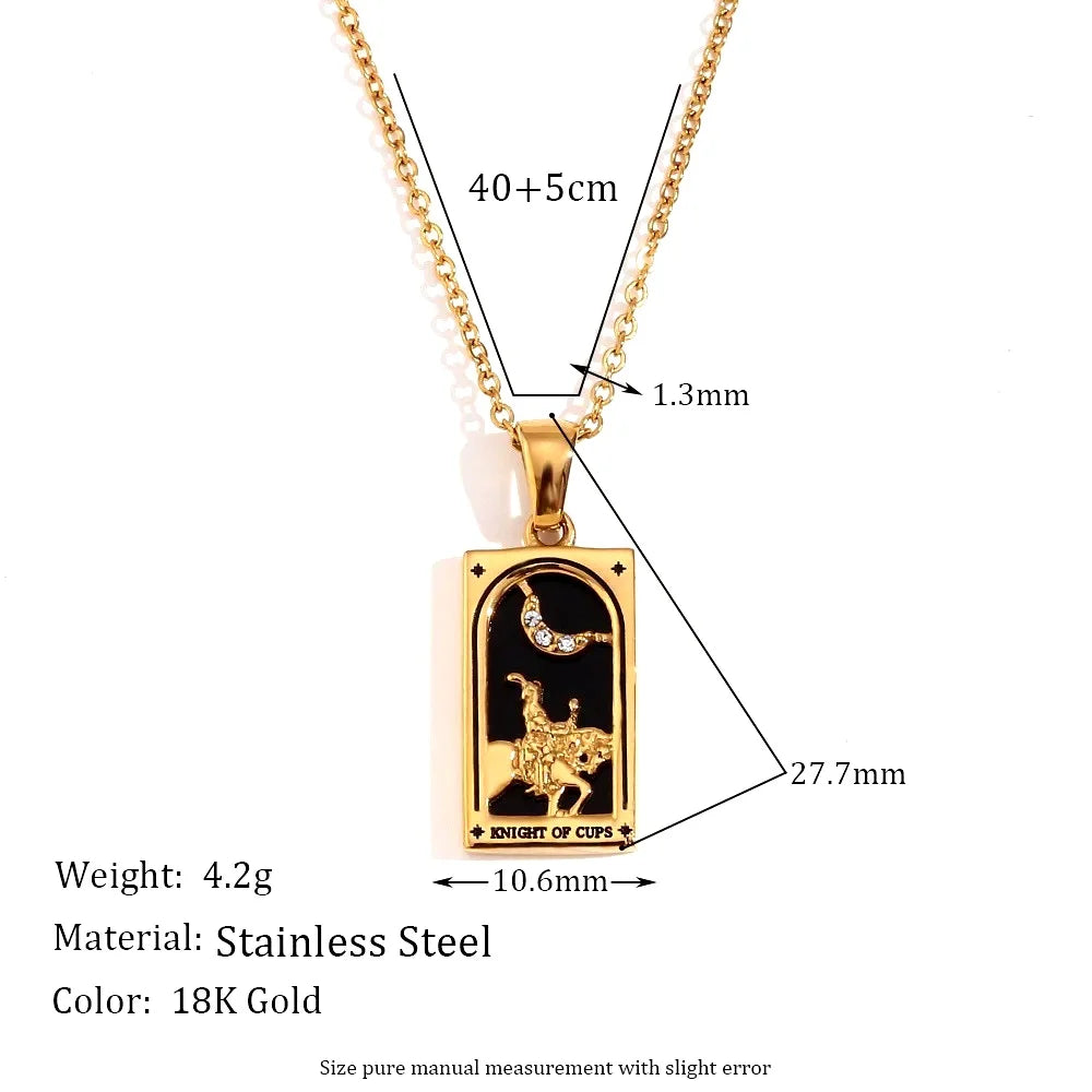 YILUOCD Original Zirconia Tarot Card Necklace Classic Tarot Queen Lover Magician Moon Wealth Amulet Stainless Steel Jewelry