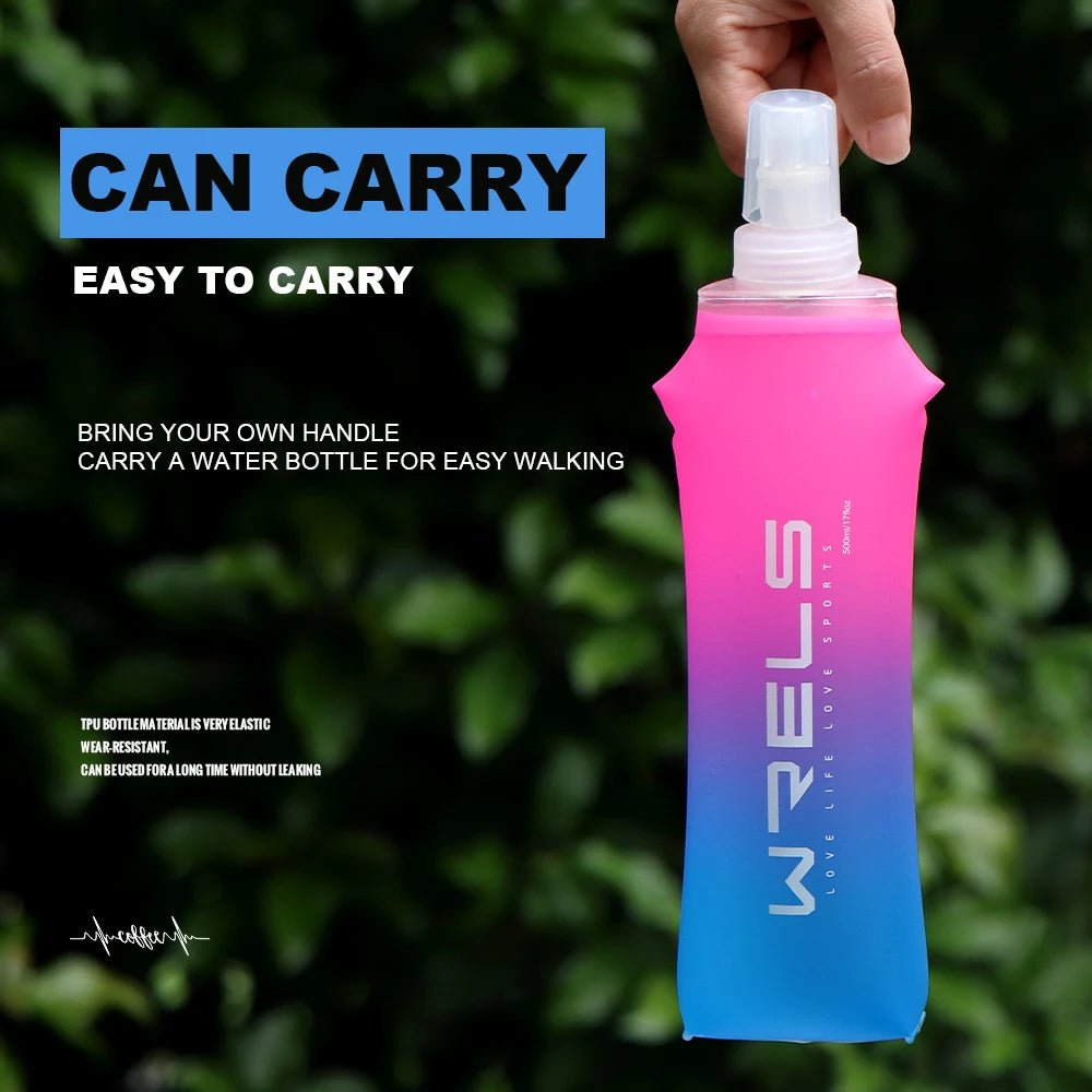 Sport Water Bottle TPU Folding Soft Flask Drink Portable Water Bottle High Flow Running Hiking Bicycle Fitness Water Bag mbzr
