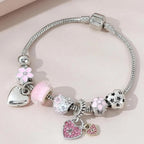 Love Heart Flower Glass Pendant Charm Bracelet Classic Pink White Crystal Stone Adjustable Bead Bracelet Silver Gold Color