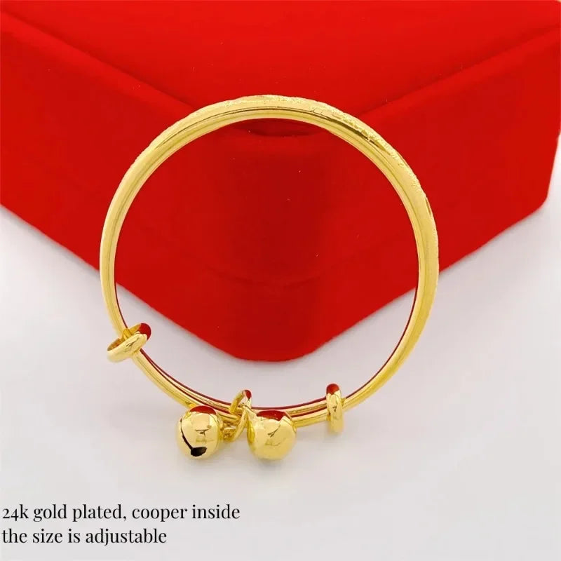 Size Adjustable Babies Stainless Steel Bell Bangles for Kids Girls Gold Color Rain Star Smooth Bracelets Jewelry Accessories