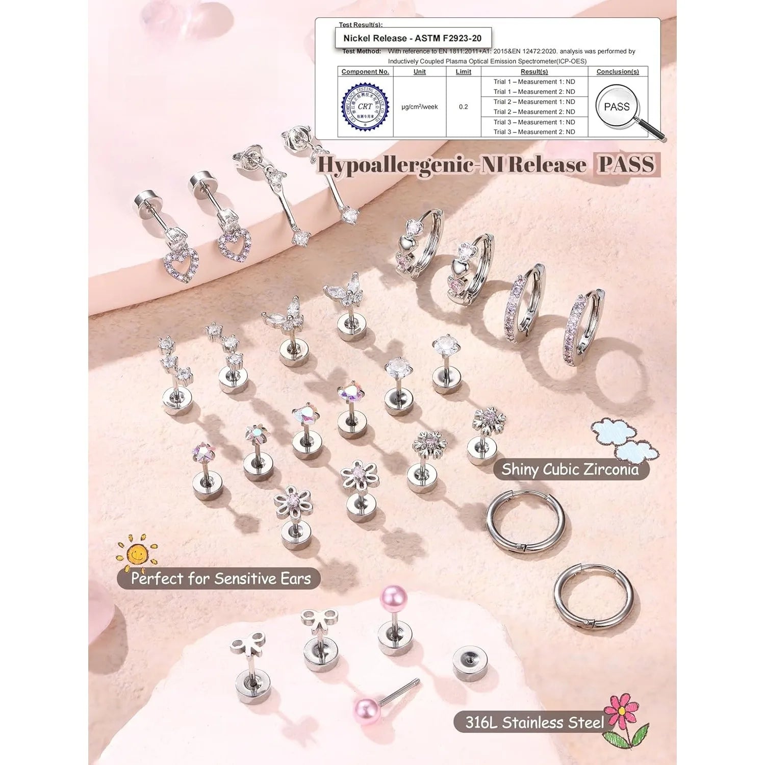 14 Pairs Hypoallergenic Flat Back Earrings for Women-Surgical Stainless Steel Earrings for Sensitive Ears-Cute Flatback Stud Earring Set Small Hoops Cartilage Earring Stacks
