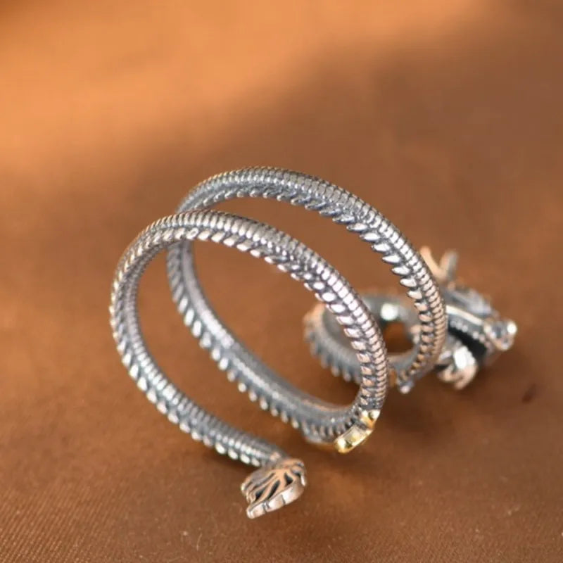 Sterling Silver Dragon Wrap Open Ring for Men & Women