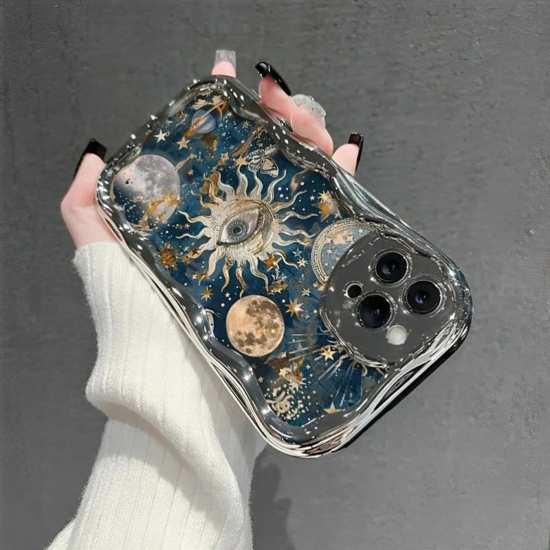 Sky Sun and Moon themed case, designed with stunning cosmic art, compatible with iPhone 16 15 14 13 12 and 11 Pro models