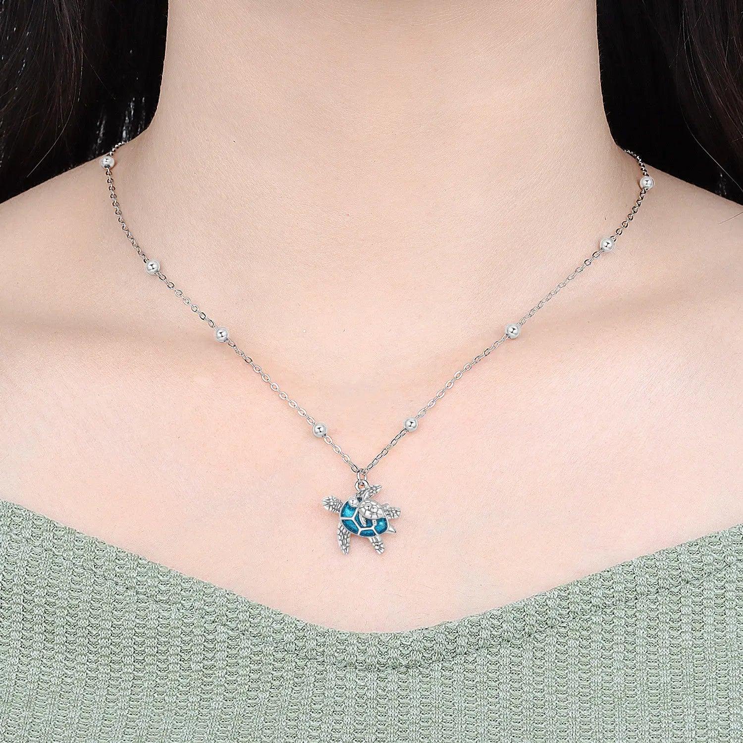 Original 925 Sterling Silver Mother and Baby Turtle Necklace Y-shaped Chain Necklace For Women Memorial Prayer Jewelry Gift 2026 mbzr