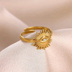 Stainless Steel Tiny Zircon Rings For Women Exquisite Gold Color Sun Double-Layer Ring Punk Hip-Hop Accessory Bague Jewelry Gift