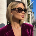 Fashion Cat Eye Women Sunglasses Luxury Brand Designer Black Leopard Small Frame Glasses UV400 Girl Letter Eyewear