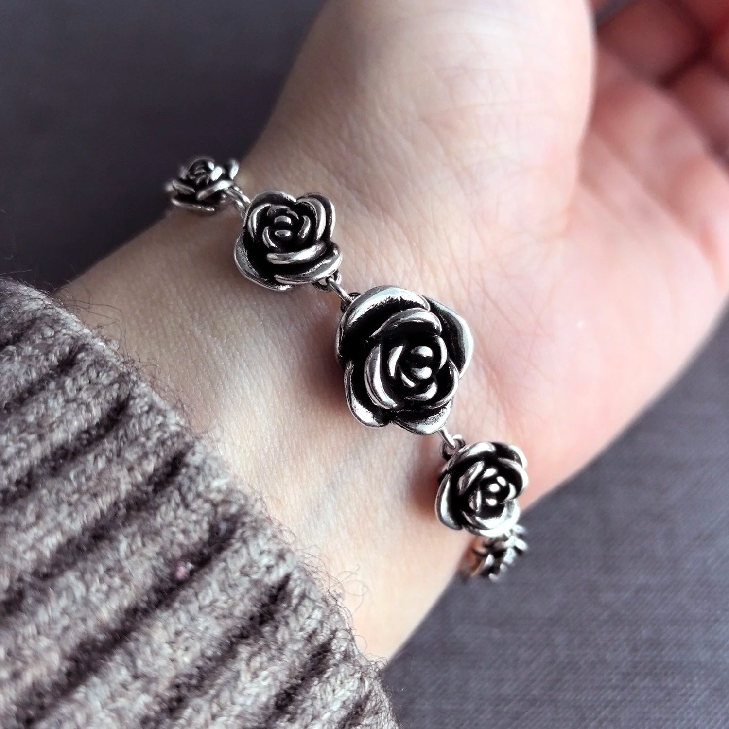 925 Sterling Silver Bracelet Rose Flower Linked Vintage Punk Adjustable Chain For Woman Girl Jewelry Gift Dropship Wholesale