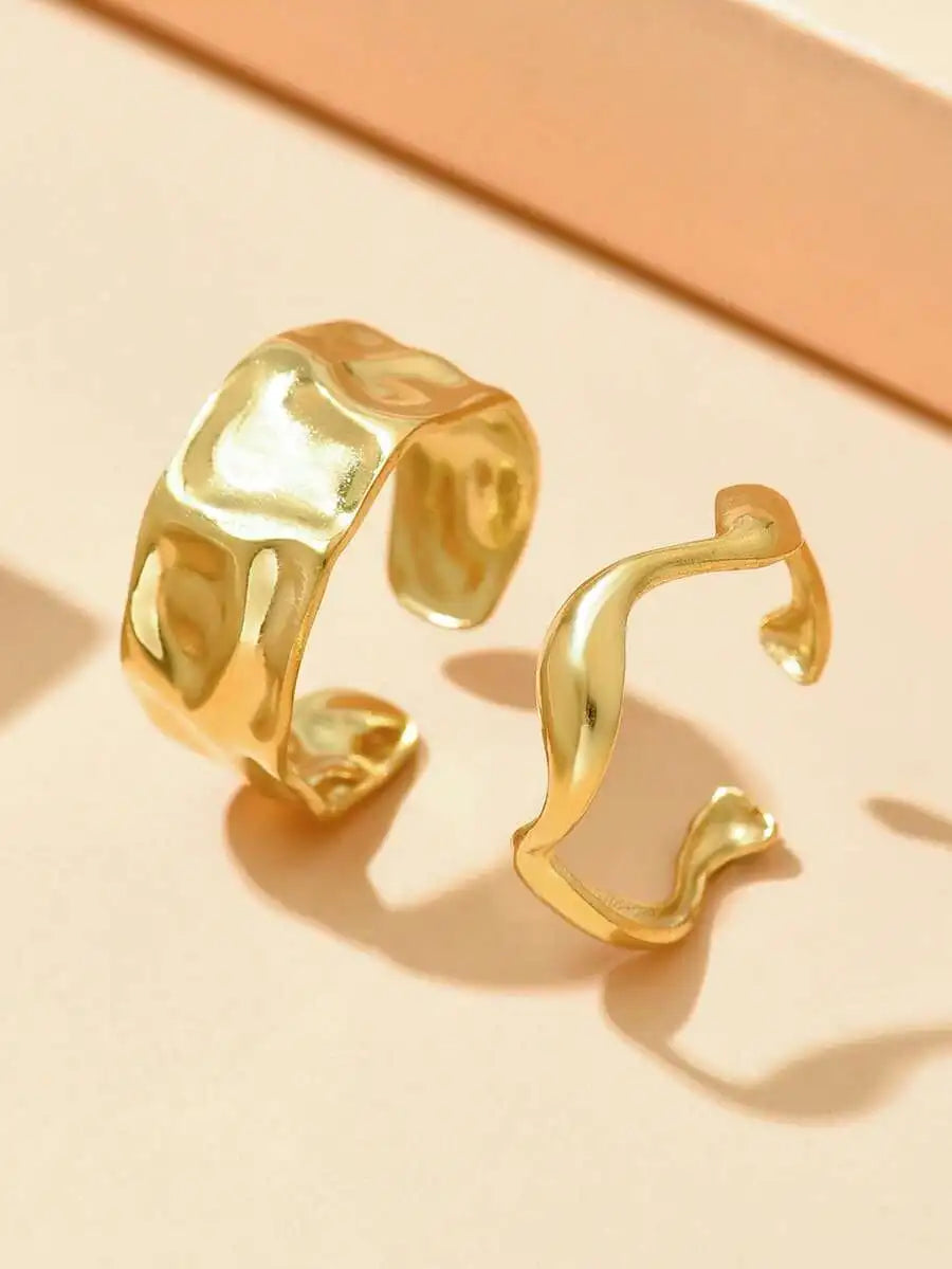 2pcs Personalized Baroque Stainless Steel Ring Set For Women, Everyday Wear