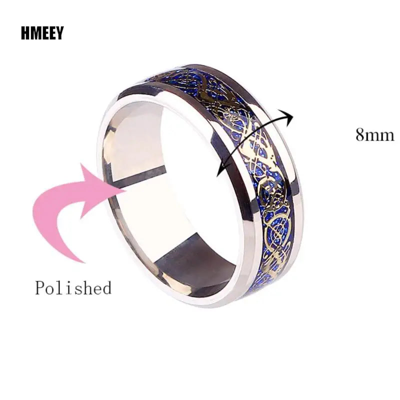 Fashion Men Gold Color Stainless Steel Celtic Dragon Ring Inlay Black Carbon Fiber Ring