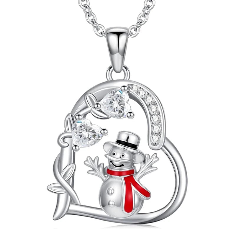 Huitan Designed Snowman Heart Pendant Necklace Red Enamel Winter Jewelry