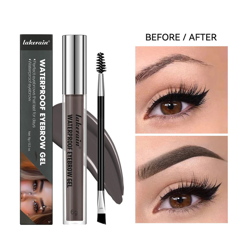 Lakerain Waterproof Eyebrow Gel Long Lasting Highly Pigmented Liquid Eyebrow Makeup Sweatproof Natural Black Brown mbzr