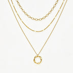 Multi‑Layer Gold Tone Zinc Alloy Necklace Textured Circle Pendant Daily Neckwear