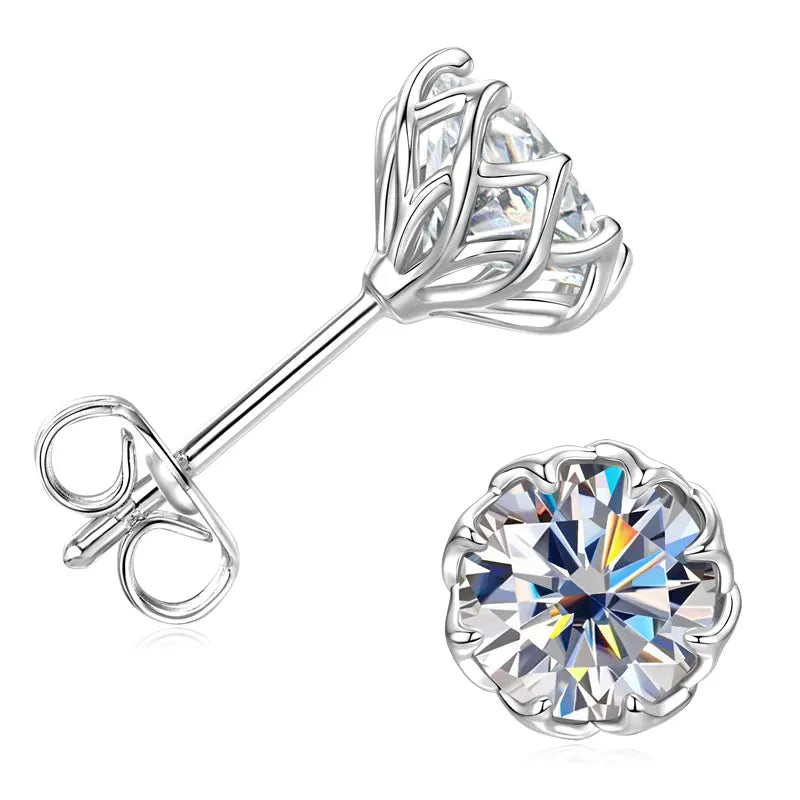 OXTAO Moissanite Circular Stud Earrings for Women 14K Gold Filled Flower Earring Fine Jewelry 6mm/8mm D Color Lab Diamond