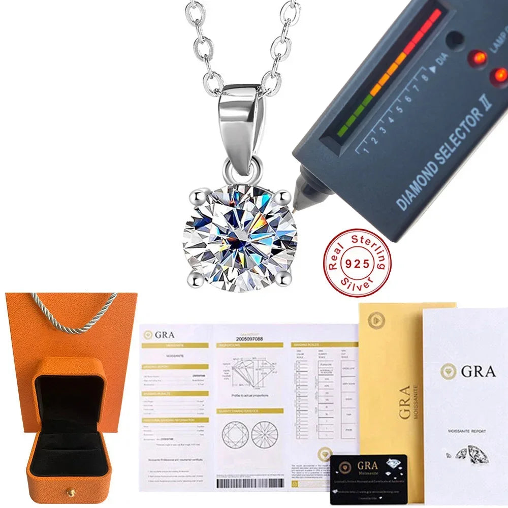 Fashion New S925 Sterling Silver Moissanite Pendant for Women Collarbone Chain 1-3 Carats Four Claw Simple Necklace Wholesale
