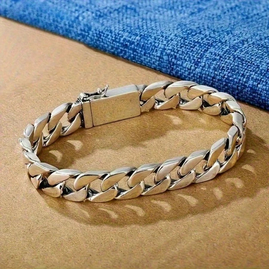 Silvery Plated High Quality Fashion Miami Cuban Chain Bracelet Men's Trend Charm Bracelet Casual Business Party Jewelry Gift