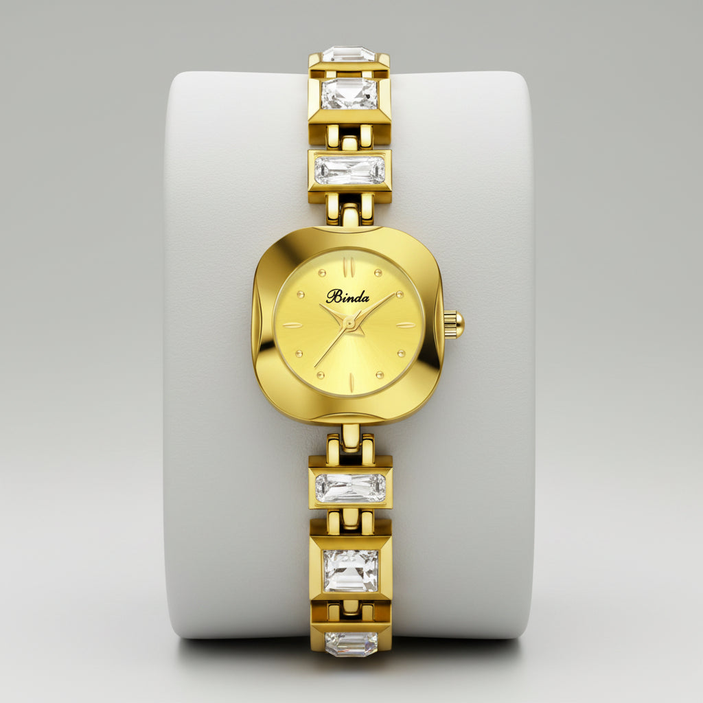 BINDA Women’s Square Crystal Quartz Watch Bracelet with Box & Strap Adjuster mbzr