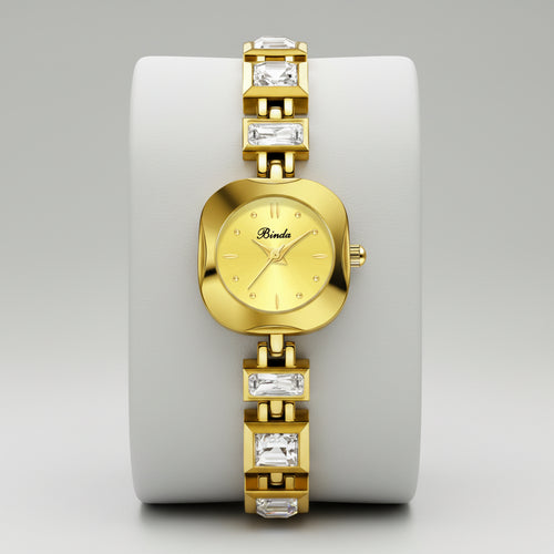 BINDA Women’s Square Crystal Quartz Watch Bracelet with Box & Strap Adjuster mbzr