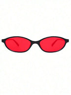 Pair Of Women's Retro Oval Fashion Glasses, Classic Glossy Black Frame With Bright Red Tinted Lens, Full Rim Minimalist Design With Smooth Temples, Sleek Statement Eyewear, Suitable For Daily Wear, Street Style, Travel, Parti mbzr