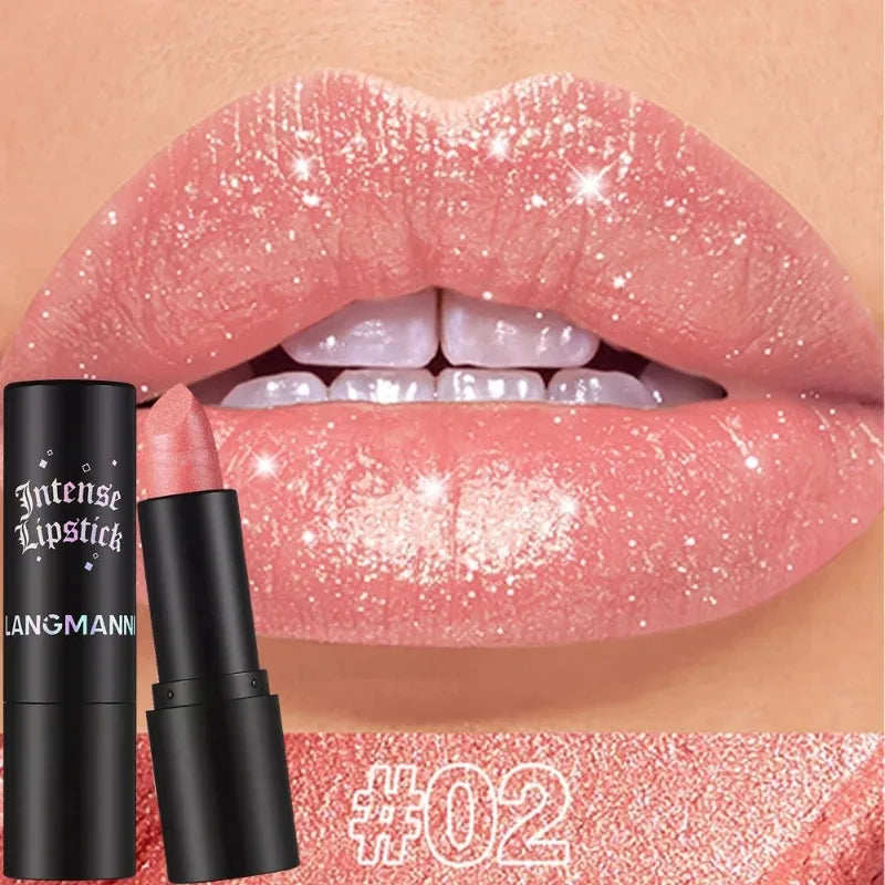 Glitter Lipstick Nude Gray Metallic Diamond Waterproof Long-Lasting Shiny Gloss Pearl Lip Tint Makeup