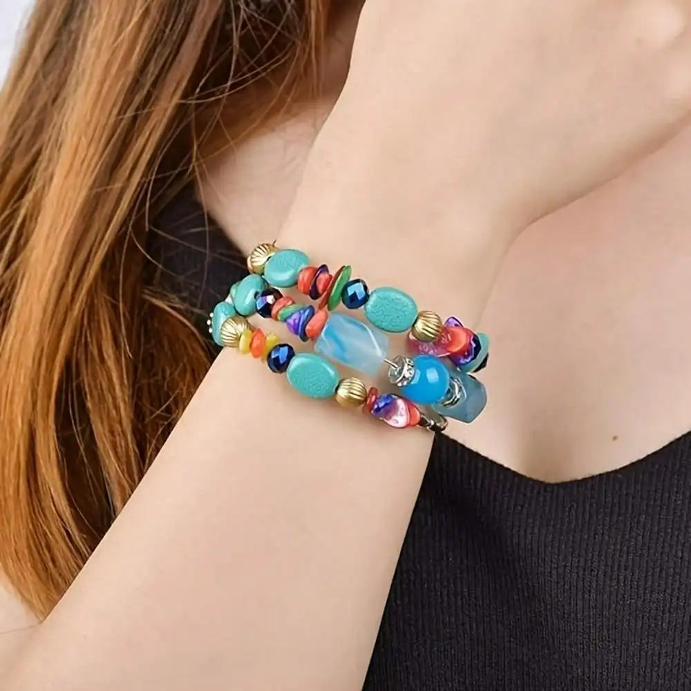 Multi-Layered Irregular Natural Agate Beads Bohemian Charming Bracelet - Vintage-Inspired Yoga Jewelry For Women - Perfect Gift For Girlfriend, Family, Friends, Birthdays, Festivals, And Anniversaries With Small, Delicate, An