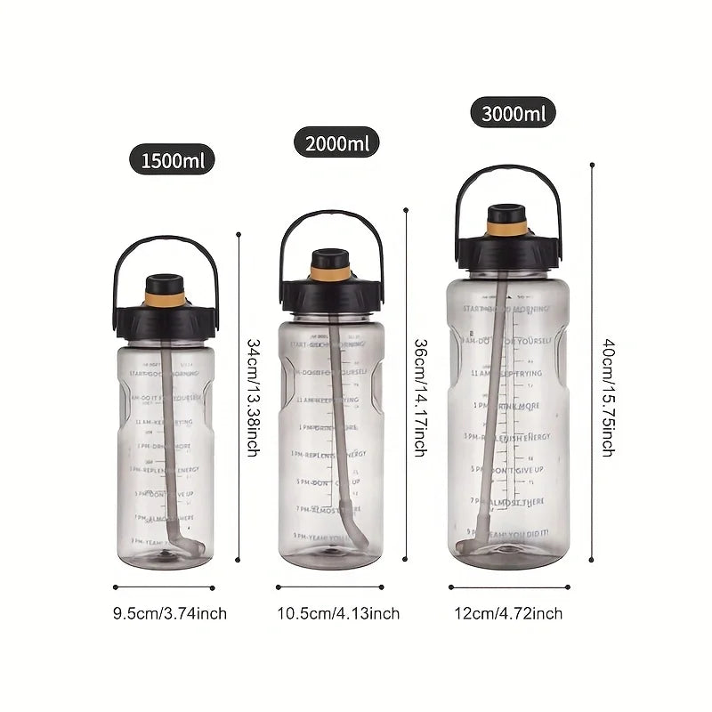 LUSQI 1.5L/2L/3L Sports Water Bottle Large Capacity Plastic Cup Leak-proof With Straw And Time Marker For Home Outdoor Sports mbzr