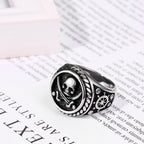 BONISKISS Vintage Pirate Signet Double Knife Death Skull Rings Men's Stainless Steel Biker Amulet Jewelry Gift Drop Shipping