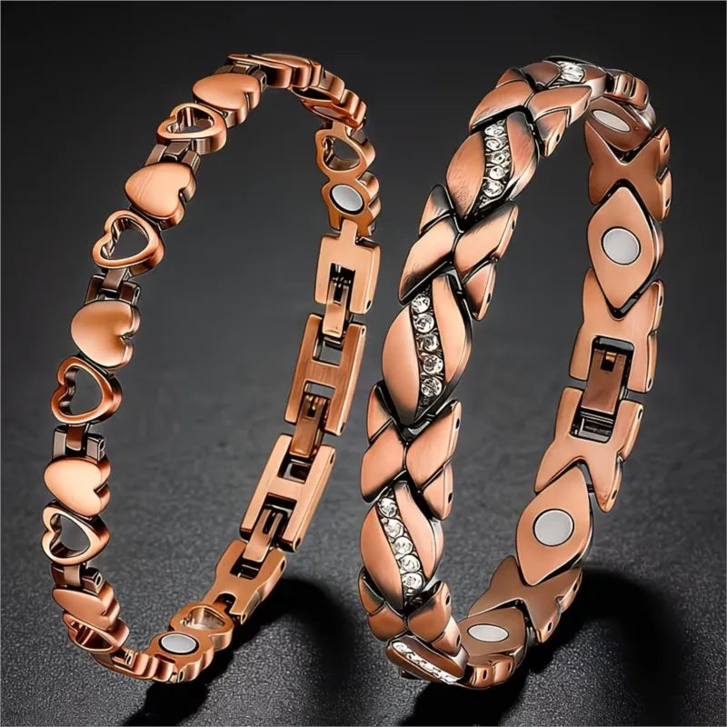 Vintage Copper Magnetic Bracelets for Men and Women Elegant Leaf Heart Bracelet Jewelry