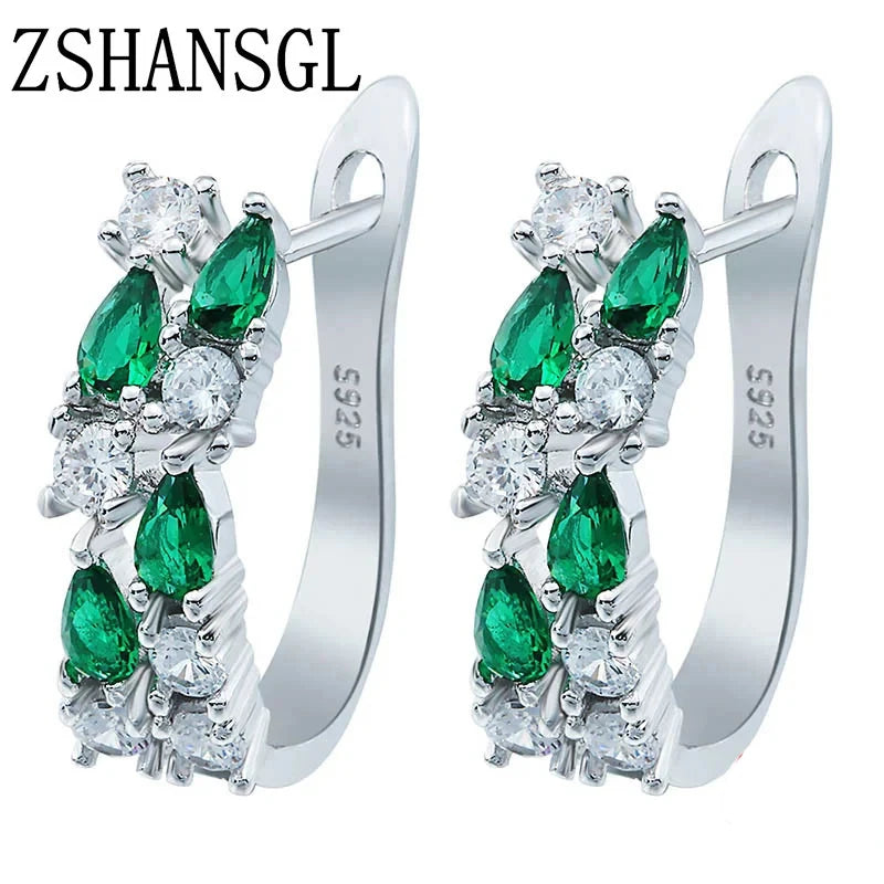 Wholesale Slver Color Luxury 925 Sterling Silver Earrings Flash Colorful CZ Zircon Ear Studs Earrings Women Cheap Brincos mbzr