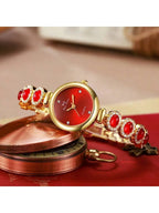 Elegant Red Rhinestone Bracelet Watch For Women Fashion Luxury Gift mbzr