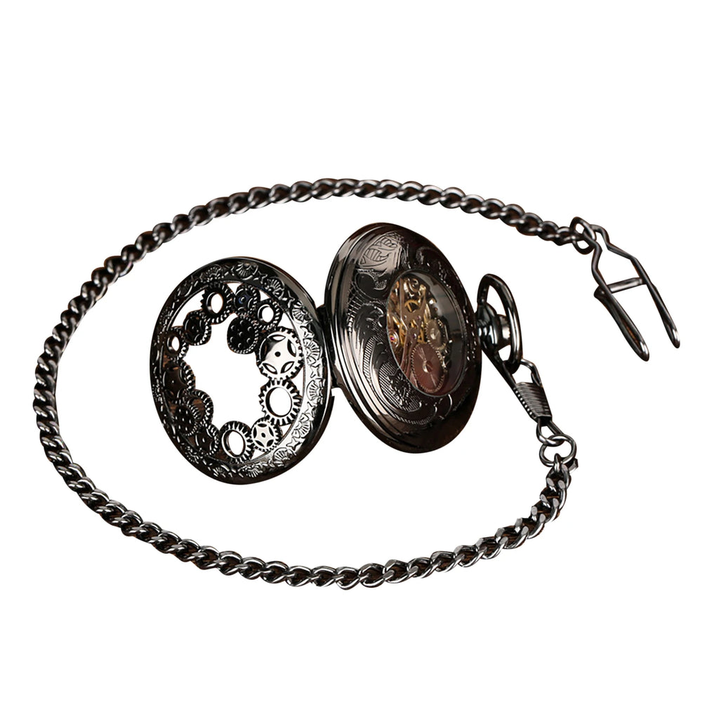 Mechanical Skeleton Pocket Watch with Roman Numerals, Classic Open Face Silver Fob Watch for Men Women