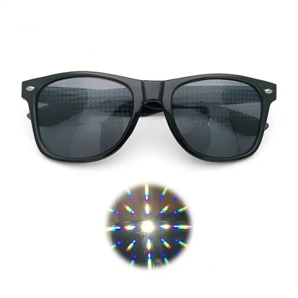 Prism Diffraction Glasses – Black Frame Light Refraction Lenses, Rave & Party Sunglasses for Concerts, Disco & Casual Wear, No Prescription Needed, Durable Fun Eyewear mbzr