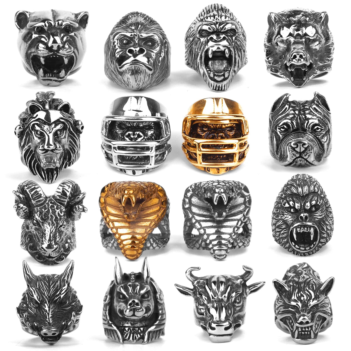 Stainless Steel Animal Rings Eagle Dog Dragon Bird Snake Hip Hop Trendy