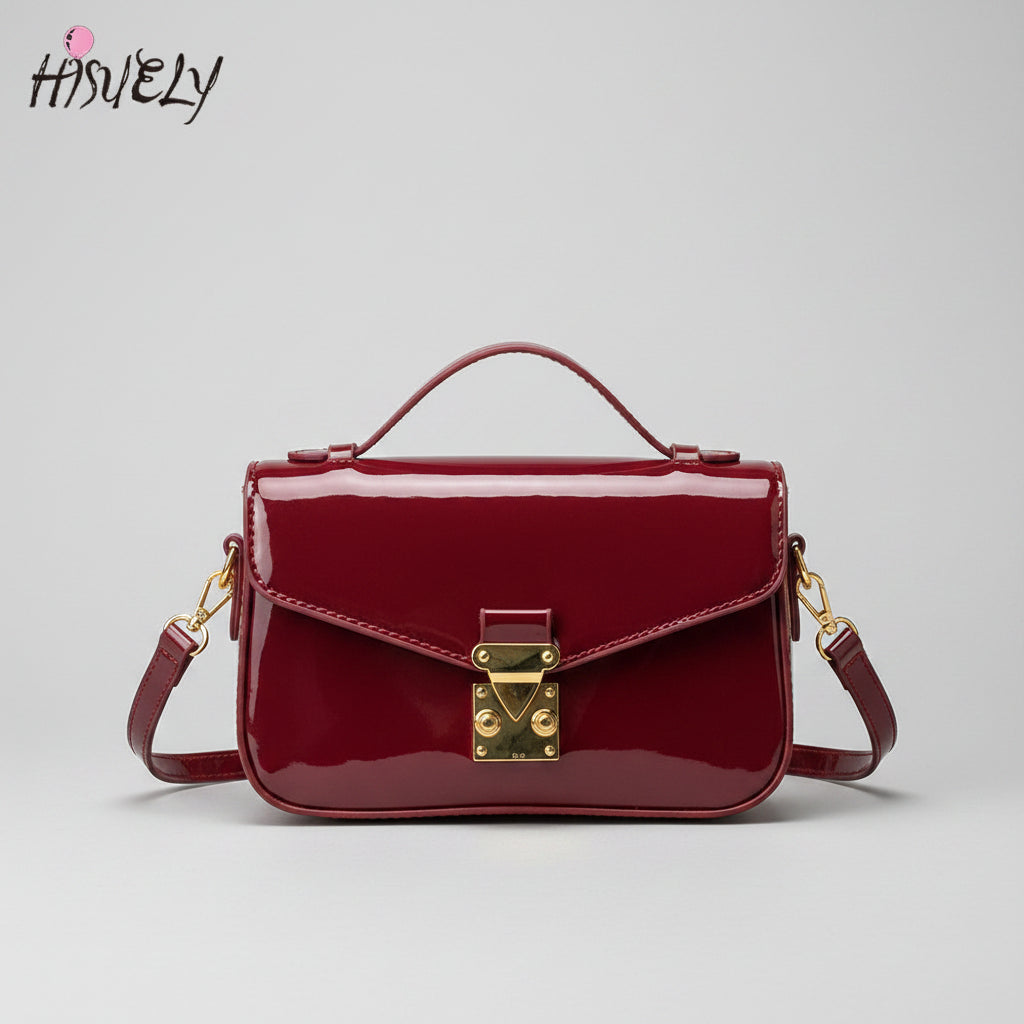 2026 Luxury Square Shoulder Bags for Women Trendy Patent Leather Small Flap Crossbody Bag Top-Handle Lock Buckle Handbag mbzr