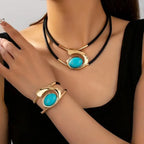 Exaggerated Spiral Snail Ear Studs Necklace Bracelet Ring Bohemian Jewelry Set for Women Elegant Beach Style Accessories