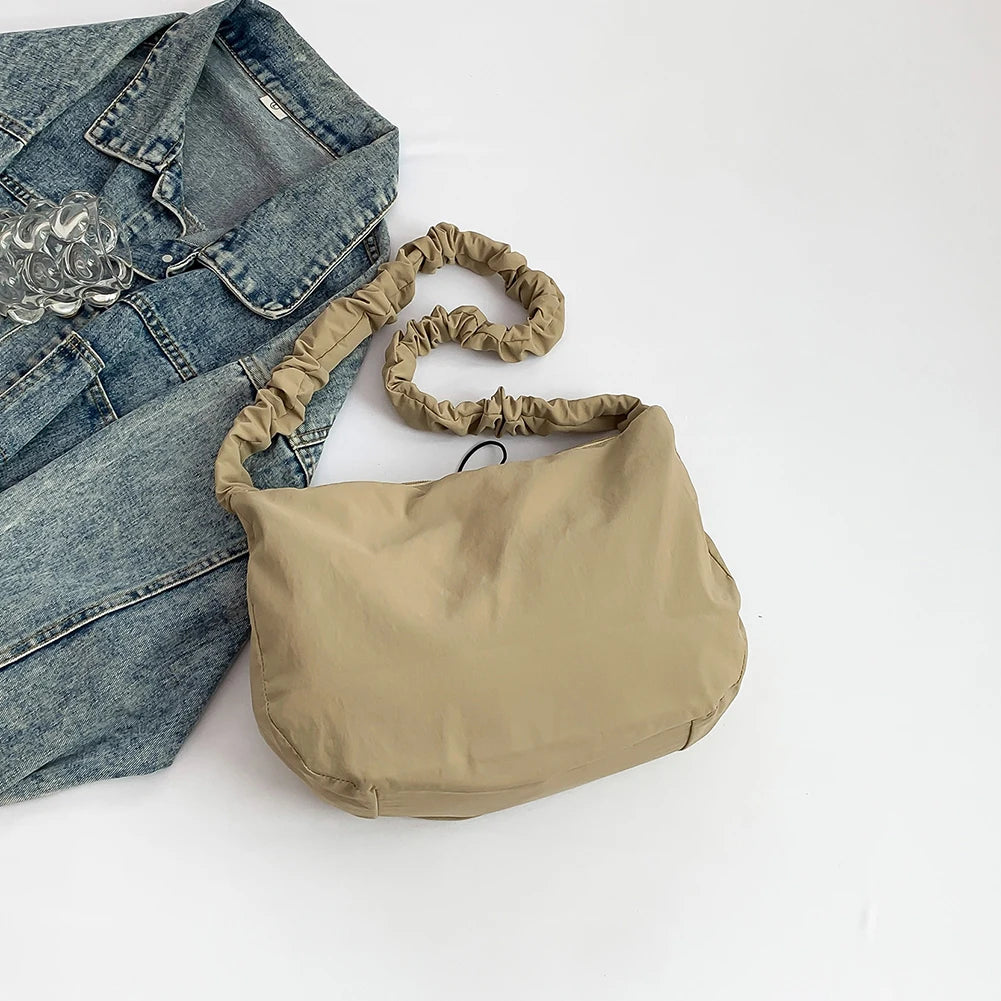 Ruched Shoulder Handbag Adjustable Strap Pleated Crossbody Large Capacity Drawstring Satchel Bag