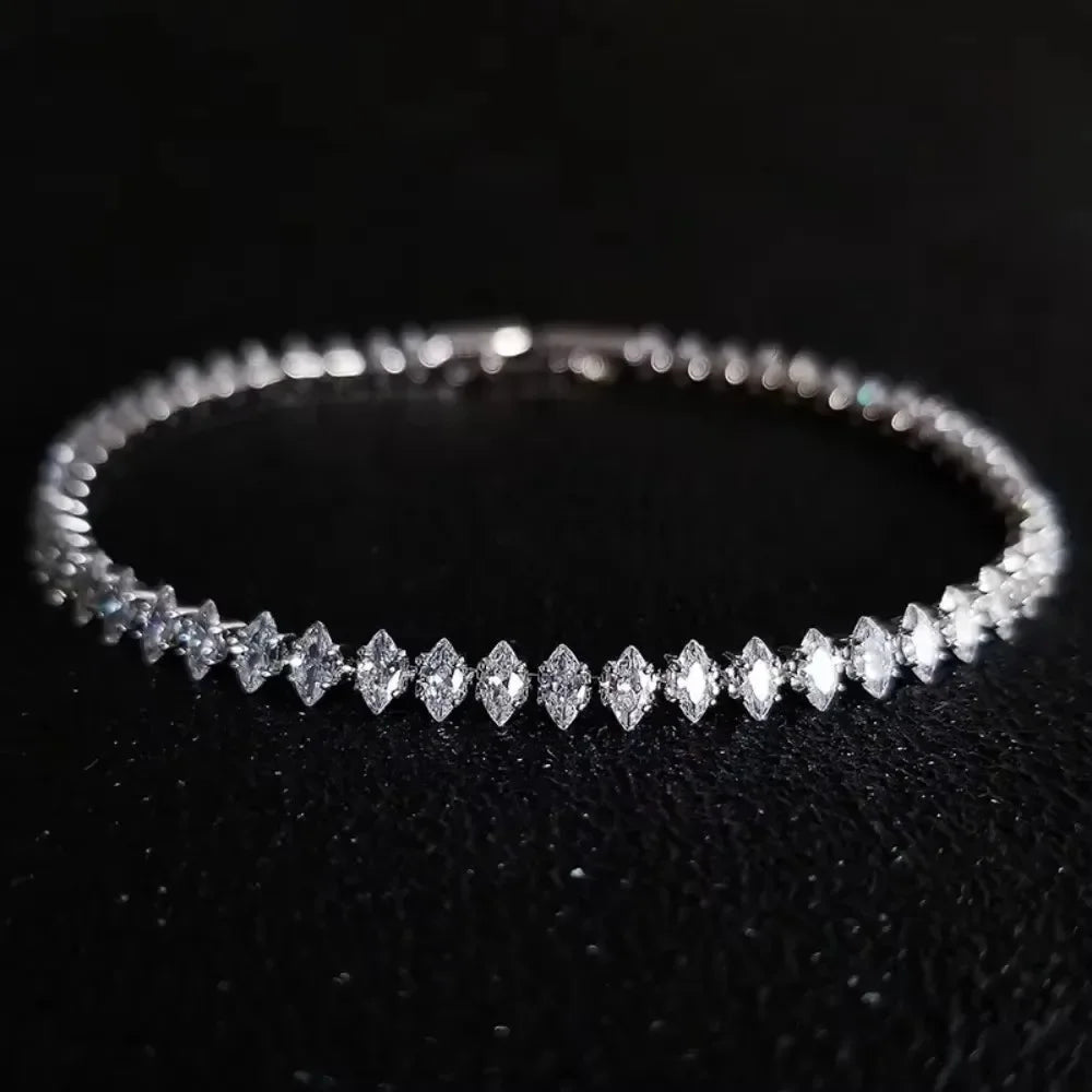 Stainless Steel Marquise Oval Square Cut Luxury Silver Color on Hand Tennis Bracelet Bangle for Women Party Gift Jewelry
