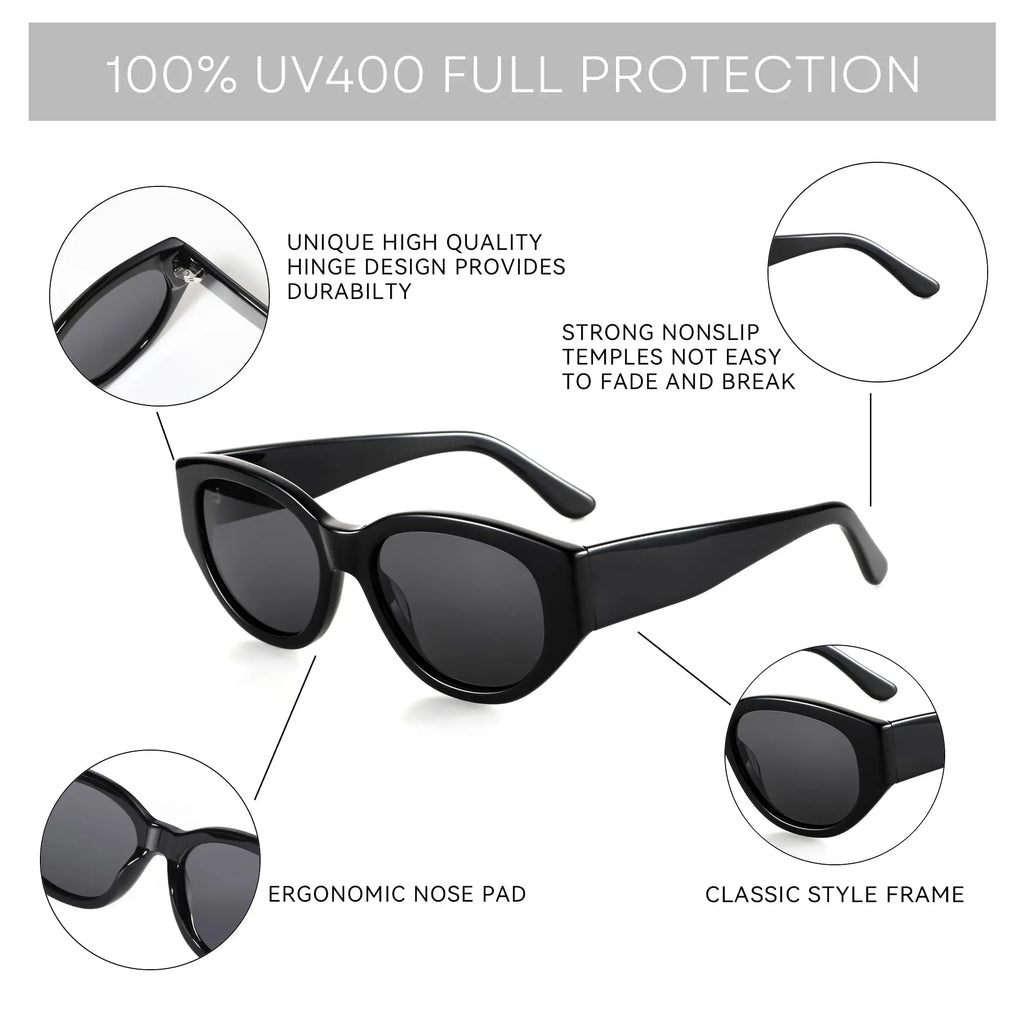 ZENOTTIC Women Polarized Sunglasses Trendy: Classic Sun Glasses Ladies Cat Eye Frame - Retro Cute Shades UV400 Protection