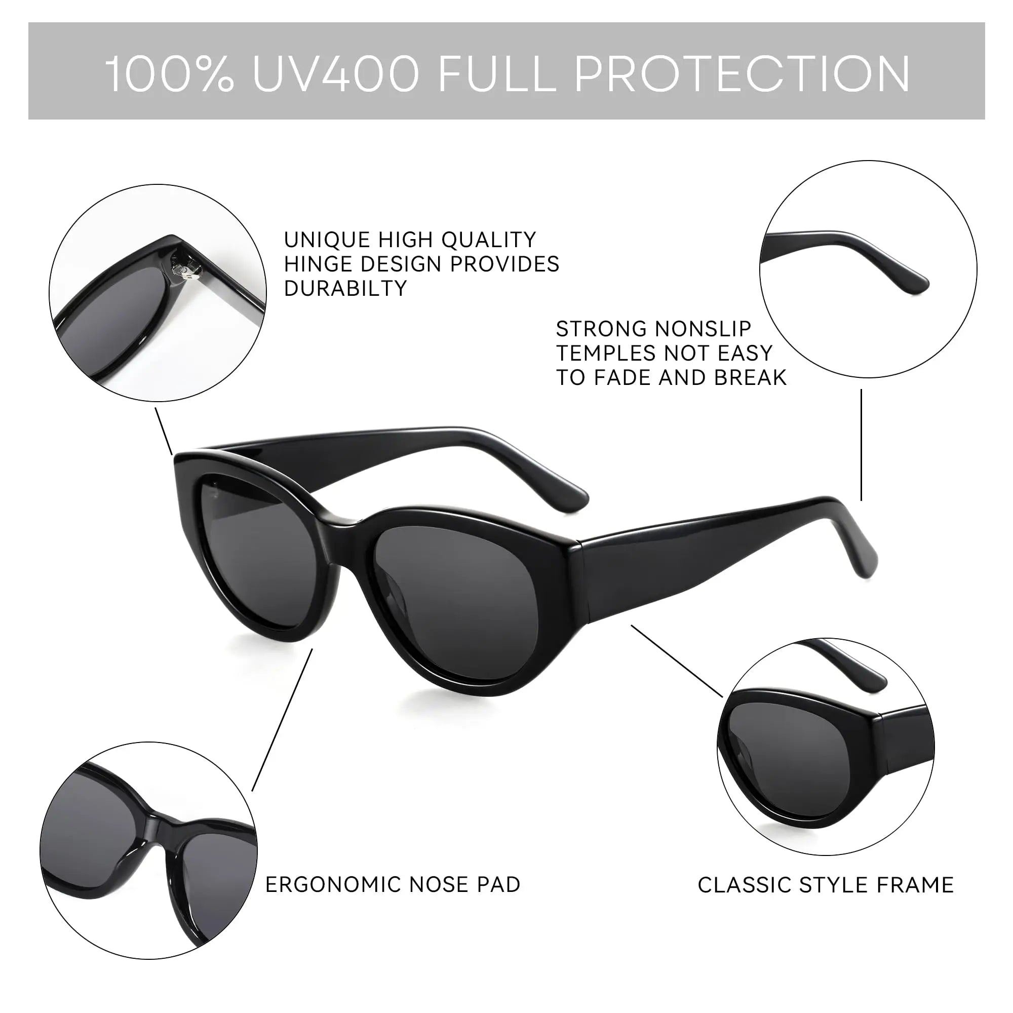 ZENOTTIC Women Polarized Sunglasses Trendy: Classic Sun Glasses Ladies Cat Eye Frame - Retro Cute Shades UV400 Protection