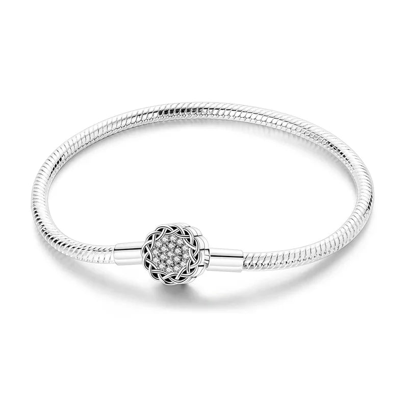 Silver 925 Bracelet Original Bracelets Colorful Zircon Heart Flower Cat Snake Chain For DIY Charms 17-20CM Luxury Jewelry Gifts mbzr