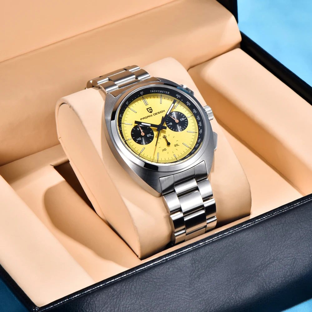 PAGANI DESIGN Men's Watch Yellow Dial Quartz Chronograph Watch Men Japan VK63 Sapphire glass Wrist Watch Men 2026 New Waterproof