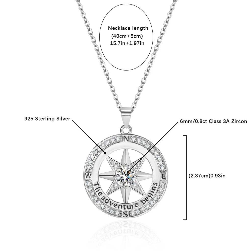 New 925 Sterling Silver Necklace Compass Necklace with Cubic Zirconia Stone for Women High Quality Jewelrys Gifts Stock in USA mbzr
