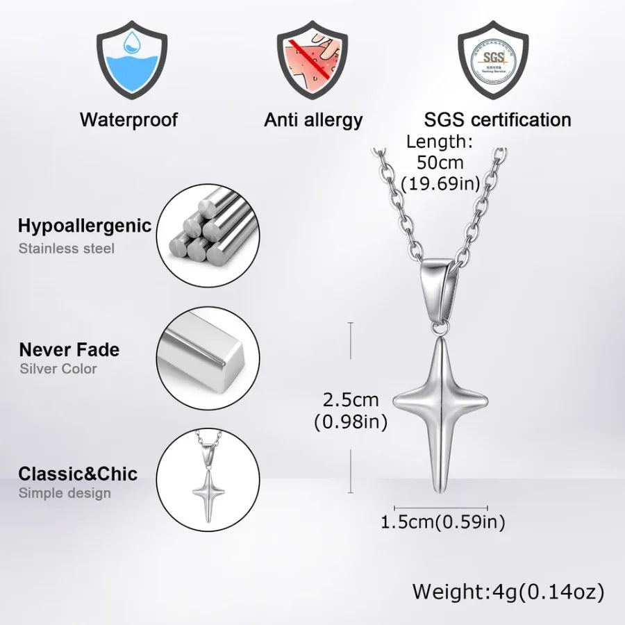 Vnox Silver Color O-Chain Stainless Steel Hollow Four Point Star Pendant Necklace for Men, Hip Hop Minimalist Necklaces Gift Ne