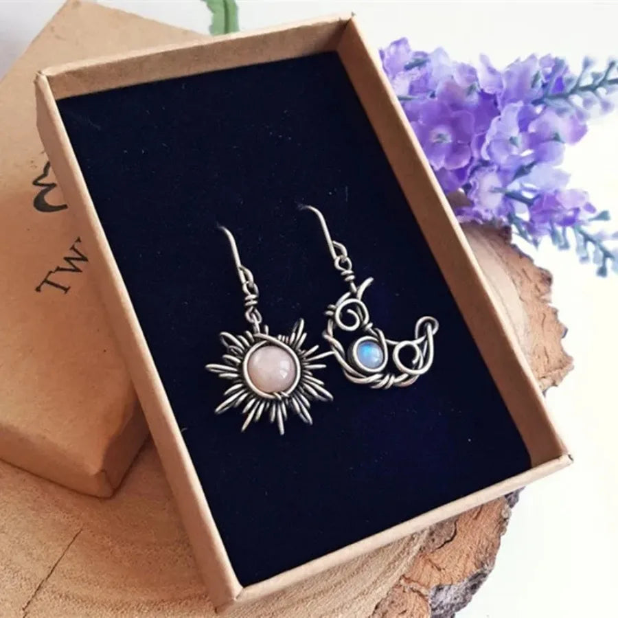 Bohemia Sun and Moon Earrings Silver Color Crystal Drop Earrings Women Female Boho Fashion Jewelry Gift For Her