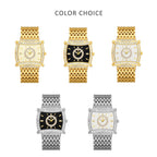 YaLaLuSi Tonneau Square Full Rhinestone Women Watch Black  Dial Double Halo Crystal Bezel Multi-Row Gold Link Bracelet Ladies Quartz Dress Wristwatch