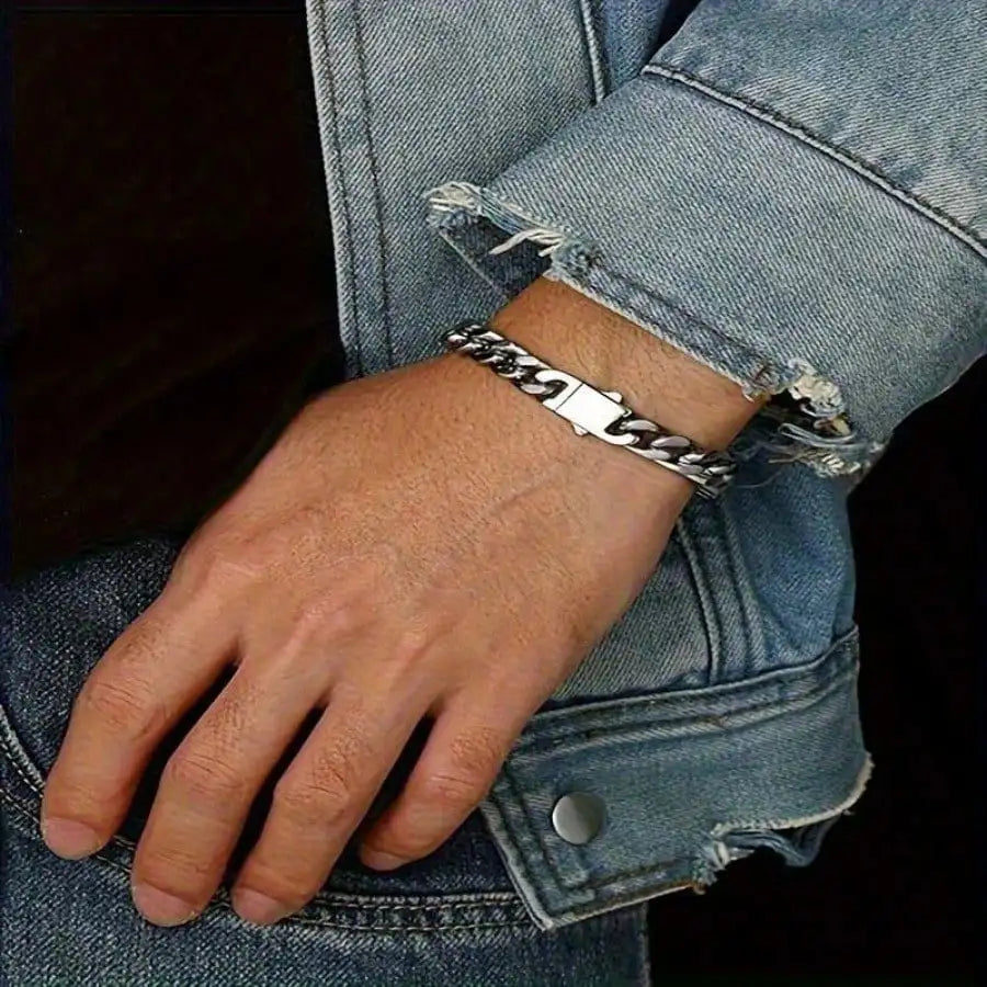 Silvery Plated High Quality Fashion Miami Cuban Chain Bracelet Men's Trend Charm Bracelet Casual Business Party Jewelry Gift